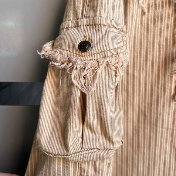 SER.O.YA Kara Beige Stripe Patchwork Oversized Shirt Size XS - Picture 6 of 9